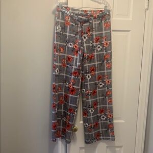 Hot Kiss Plaid Floral Pants - Black, Red, White